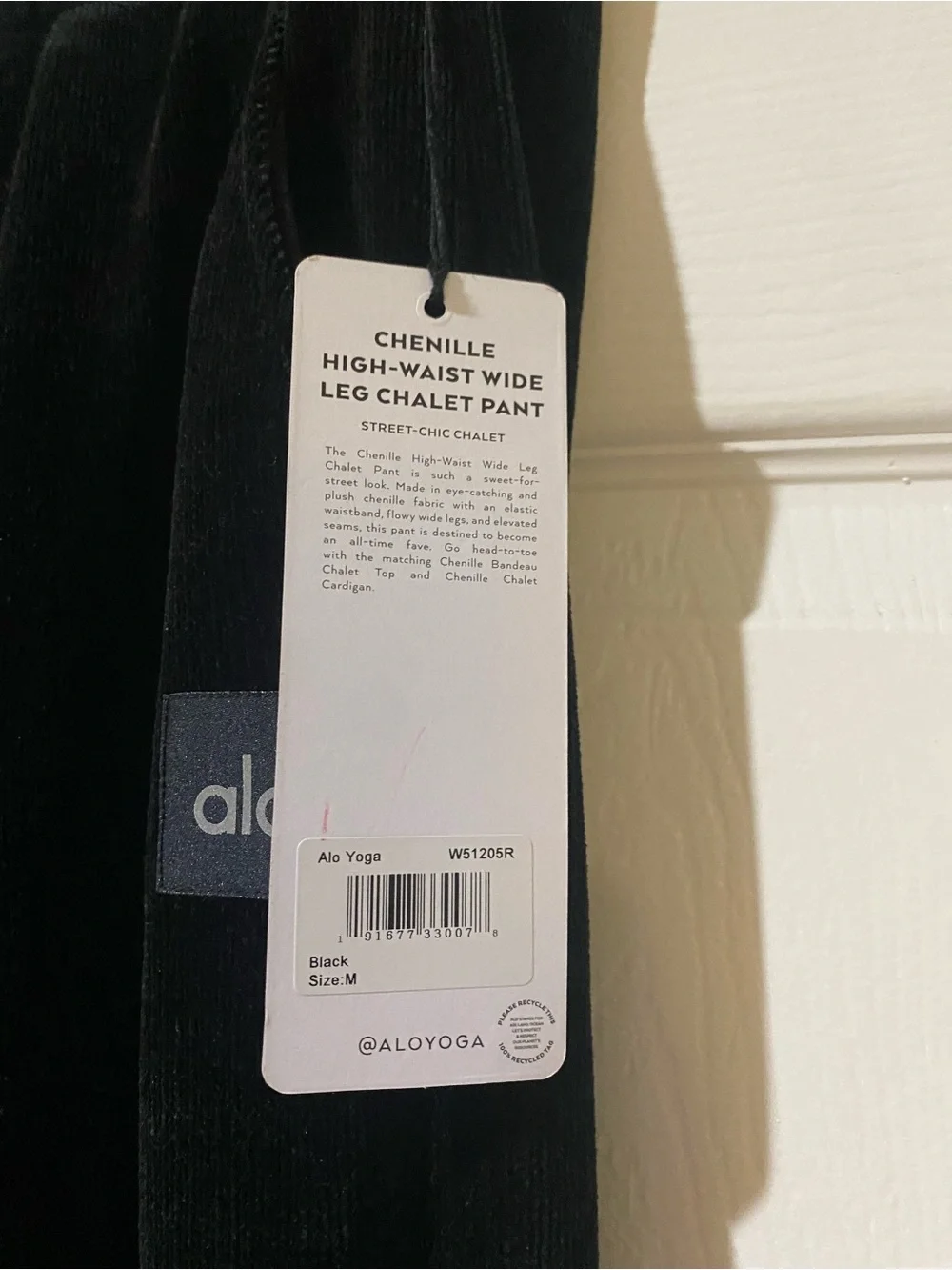 Alo Yoga Chalet Chenille Wide Leg Pants Sz M Black High Rise Soft Cozy Lounge